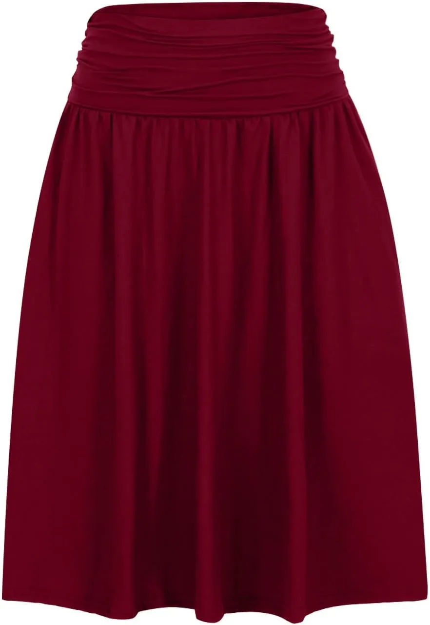 Oplxuo Plus Size Skirts for Women Knee Length Flowy Ruched High Waisted Flowy Midi Skirt