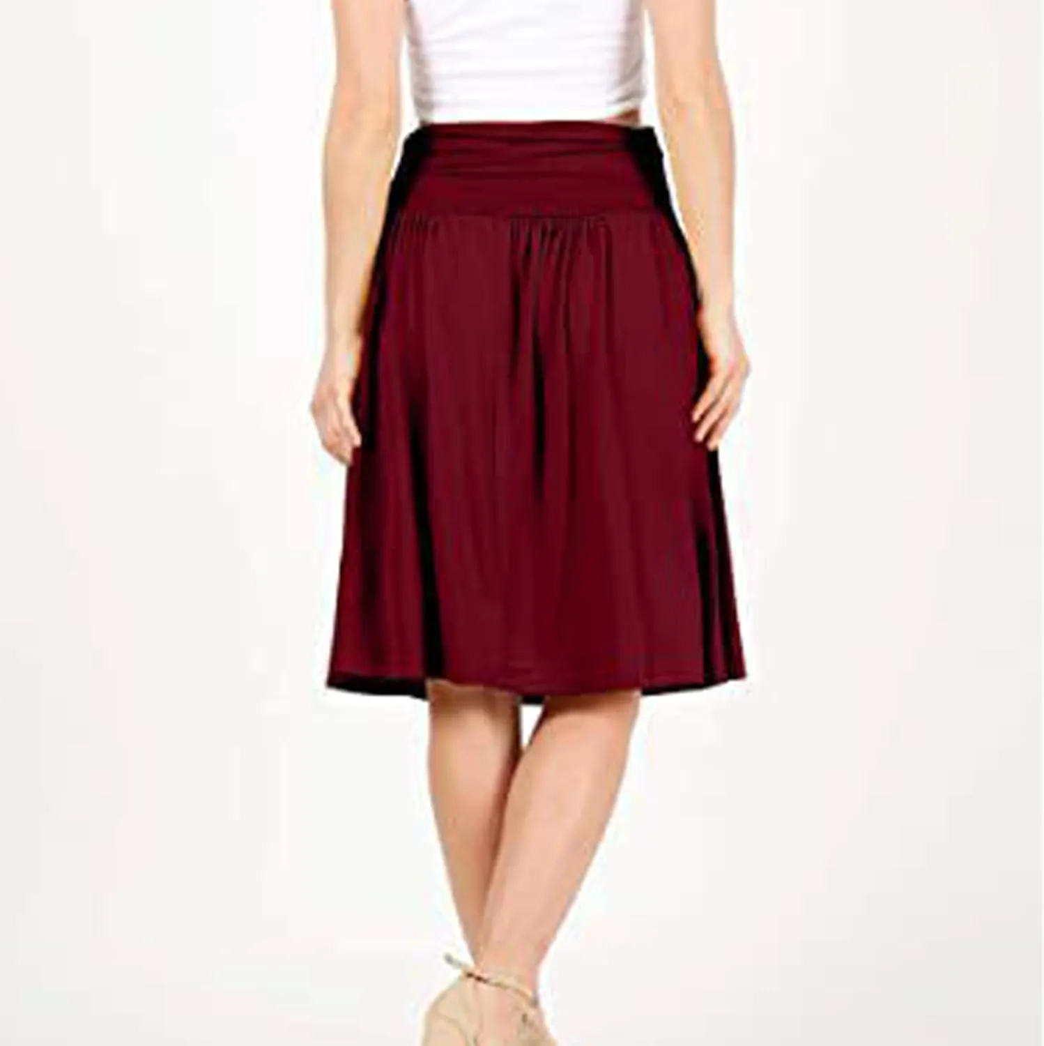 Oplxuo Plus Size Skirts for Women Knee Length Flowy Ruched High Waisted Flowy Midi Skirt