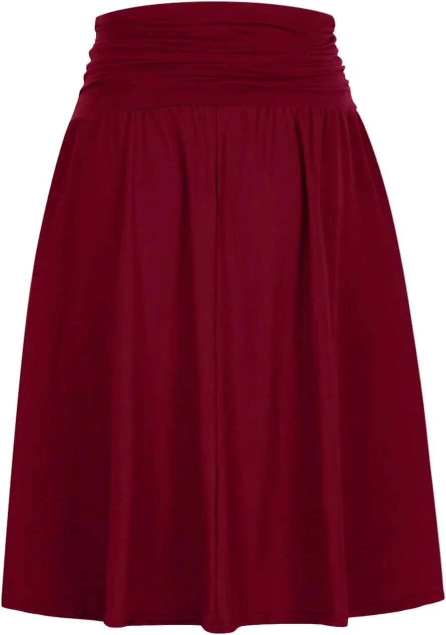 Oplxuo Plus Size Skirts for Women Knee Length Flowy Ruched High Waisted Flowy Midi Skirt