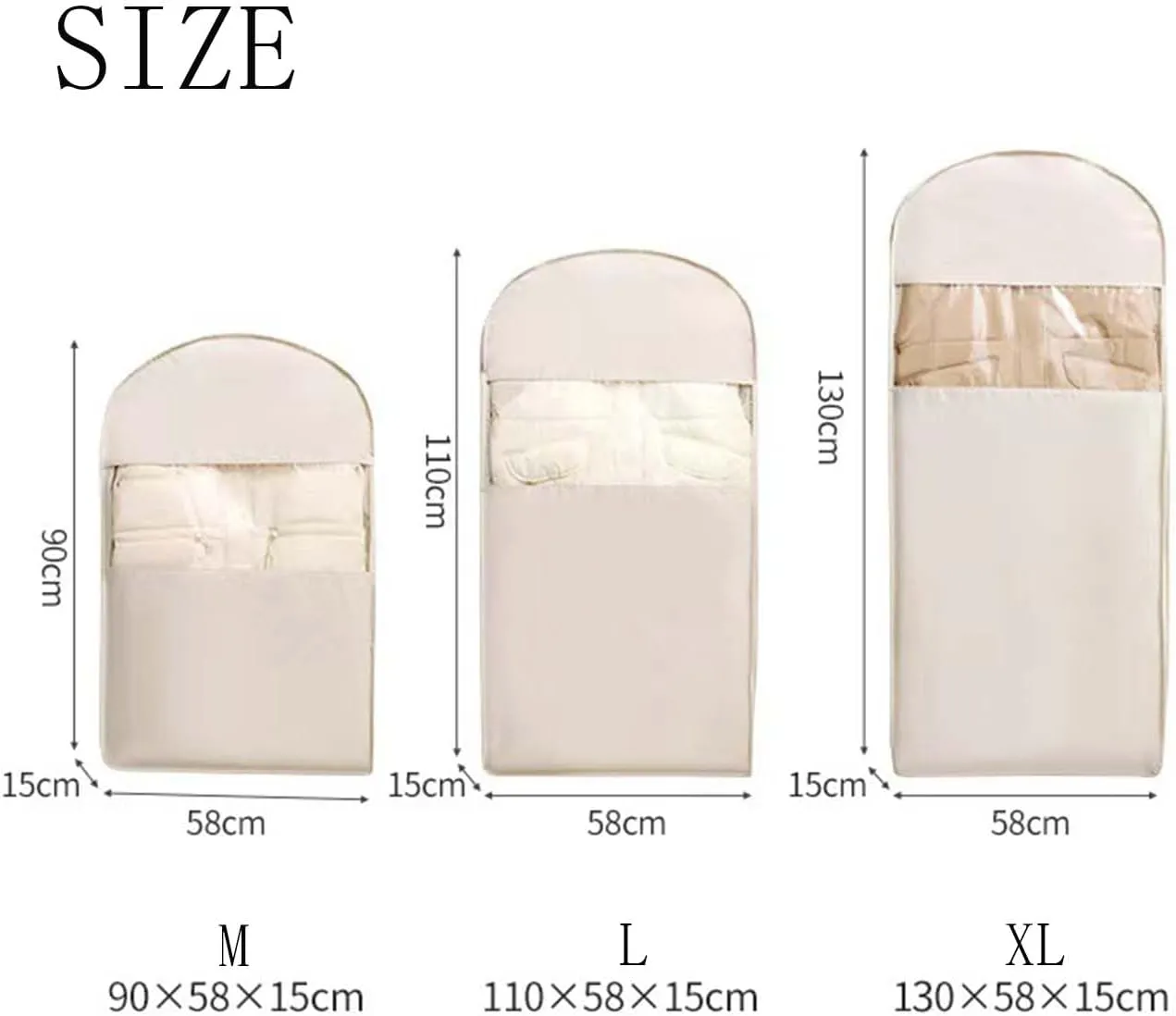 Otherwise Garment Bags, Otherwise Space Saving Hanging Garment Bag with Self Compression Zipper, 35/43/51 In Dust Cover Clothes Bags for Down Coat (Beige,All Size-3pcs)