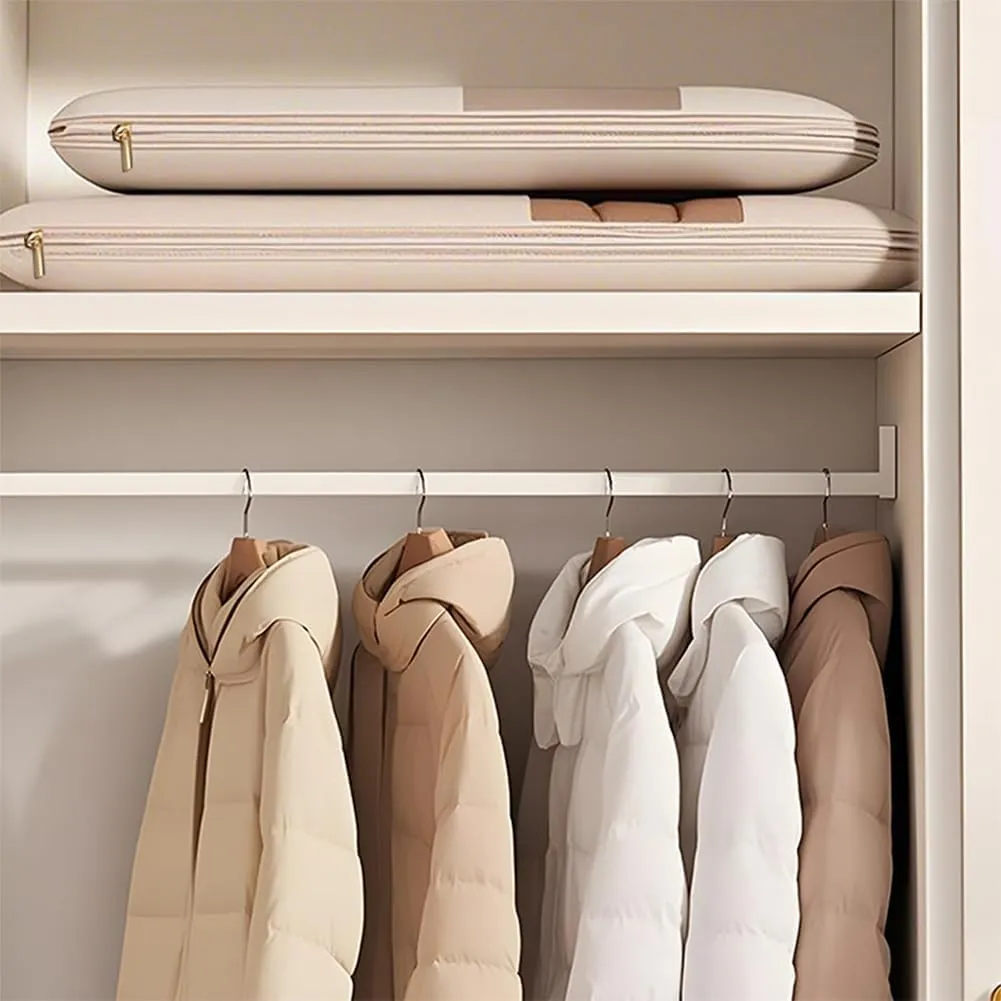 Otherwise Garment Bags, Otherwise Space Saving Hanging Garment Bag with Self Compression Zipper, 35/43/51 In Dust Cover Clothes Bags for Down Coat (Beige,All Size-3pcs)
