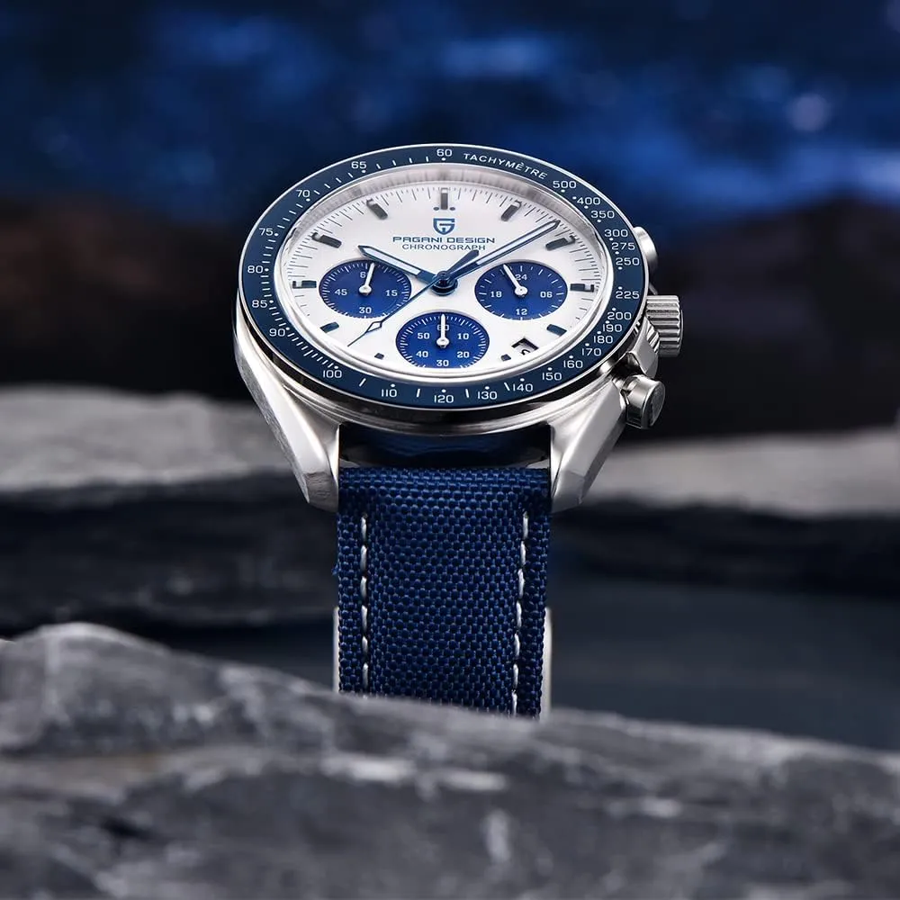Pagani Design 1701 Men's Professional Chronograph Japan VK63 Quartz Movement Moon Wristwatch Stainless Steel 100M Waterproof Casual Analog Watch Date