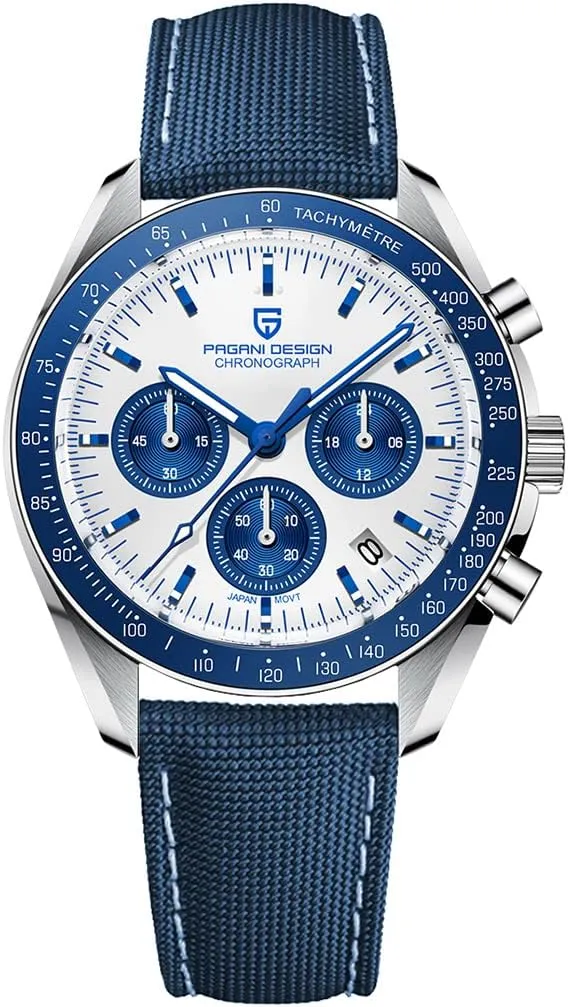 Pagani Design 1701 Men's Professional Chronograph Japan VK63 Quartz Movement Moon Wristwatch Stainless Steel 100M Waterproof Casual Analog Watch Date