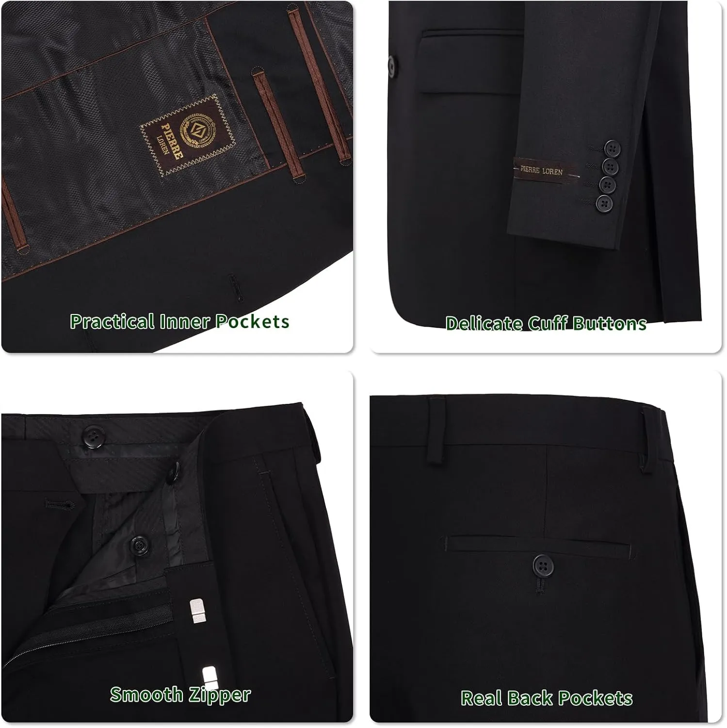 P&L Men's 2-Piece Classic Fit Single Breasted 2 Buttons Blazer & Trousers Suit