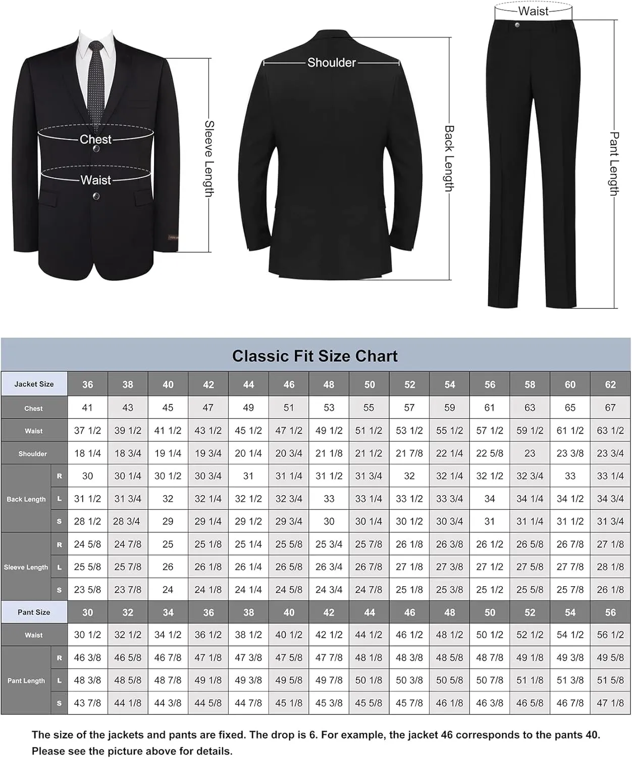 P&L Men's 2-Piece Classic Fit Single Breasted 2 Buttons Blazer & Trousers Suit