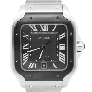 PAPERS Cartier Santos Large 39.8mm BLACK ADLC Gray Steel 4072 WSSA0037 Watch