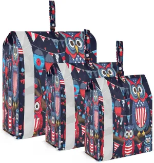 Patriotic Owls Banner Packing Cubes for Travel 3 Set Compression Packing Bags Suitcase Organizer Bags Set for Suitcase