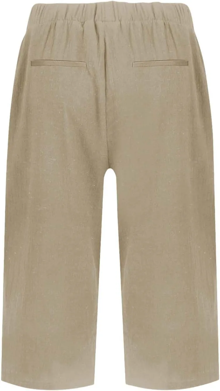 Pedal Pushers for Women Straight Leg Linen Capri Pants Relaxed Fit Cover Up Elastic Waist Bermuda Shorts with Pockets