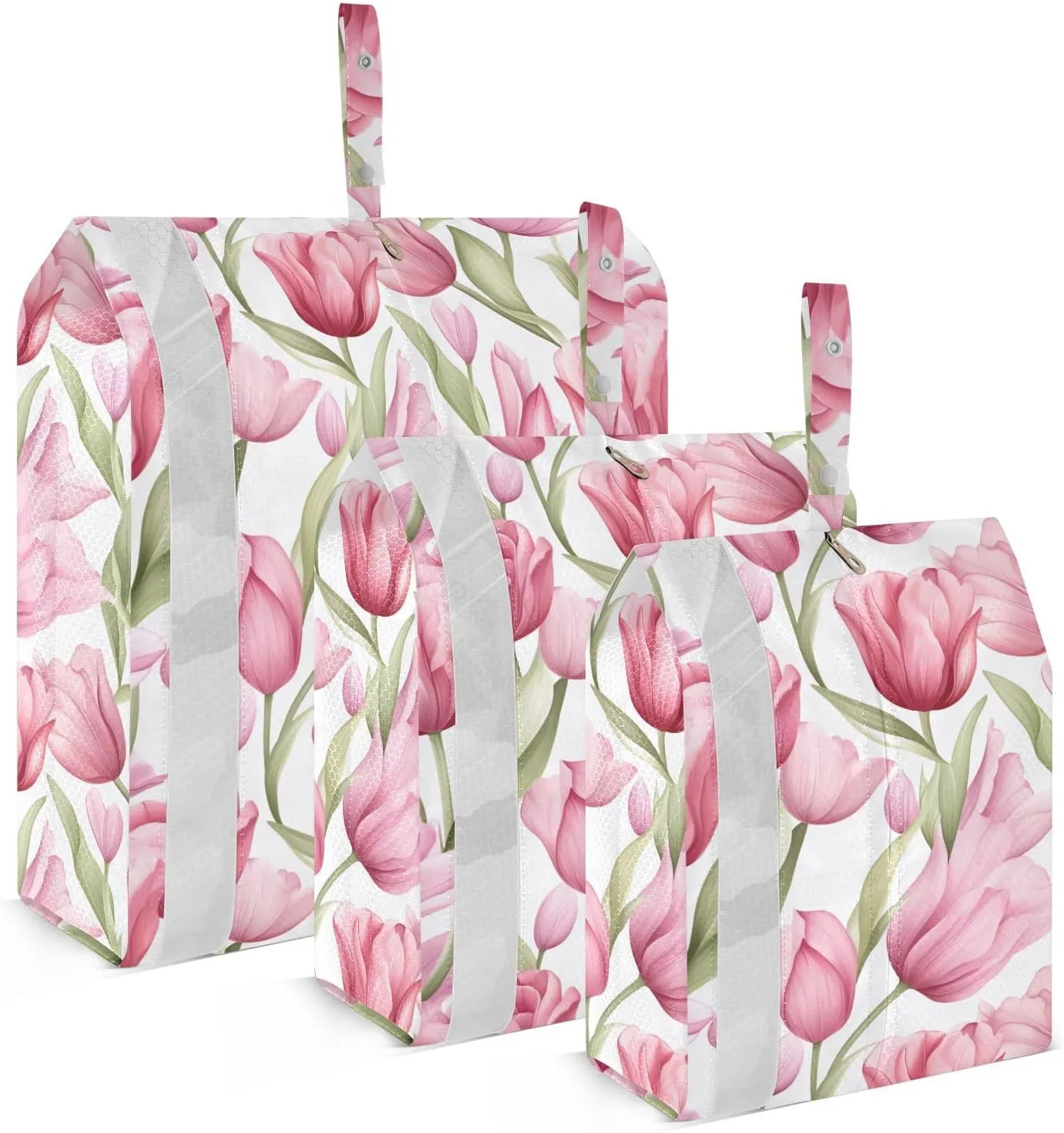 Pink Colorful Flowers Packing Cubes for Travel 3 Set Compression Cubes Luggage Organizers for Travel Essentials