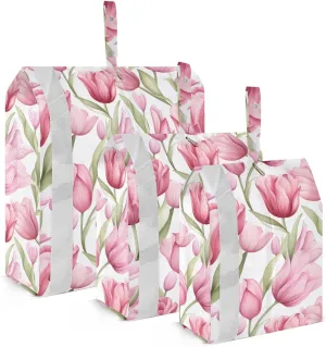 Pink Colorful Flowers Packing Cubes for Travel 3 Set Compression Cubes Luggage Organizers for Travel Essentials