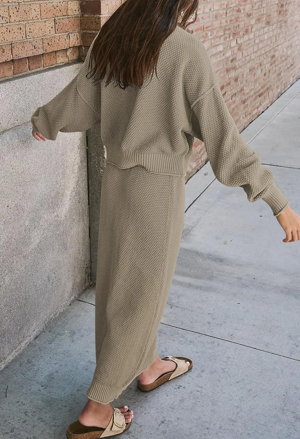 Pink Queen Women's 2 Piece Sweater Set Outfits Long Sleeve Oversized Top Bodycon Maxi Long Skirt Knit Dresses