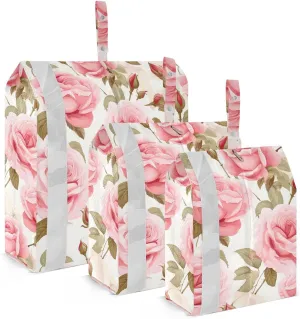 Pink Rose White Packing Cubes for Travel 3 Set Compression Bag Suitcase Organizer for Vacation Clothes