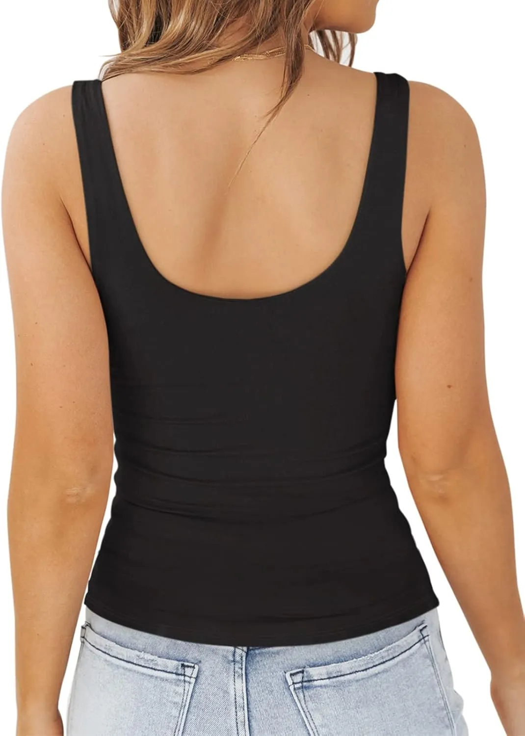 PINKMSTYLE Womens Basic Double Lined V Neck Tank Tops Slimming Workout Summer Tops Sleeveless Shirts