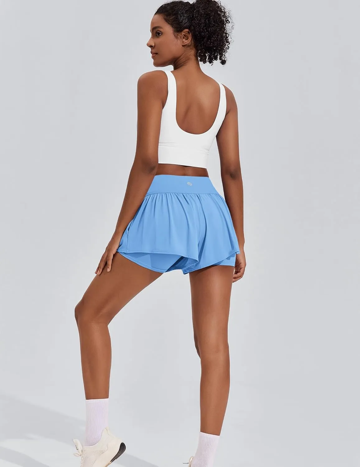 PINSPARK 2 in 1 Running Shorts for Women Flowy Athletic Short Workout Gym Tennis Skirts High Waisted with Pockets