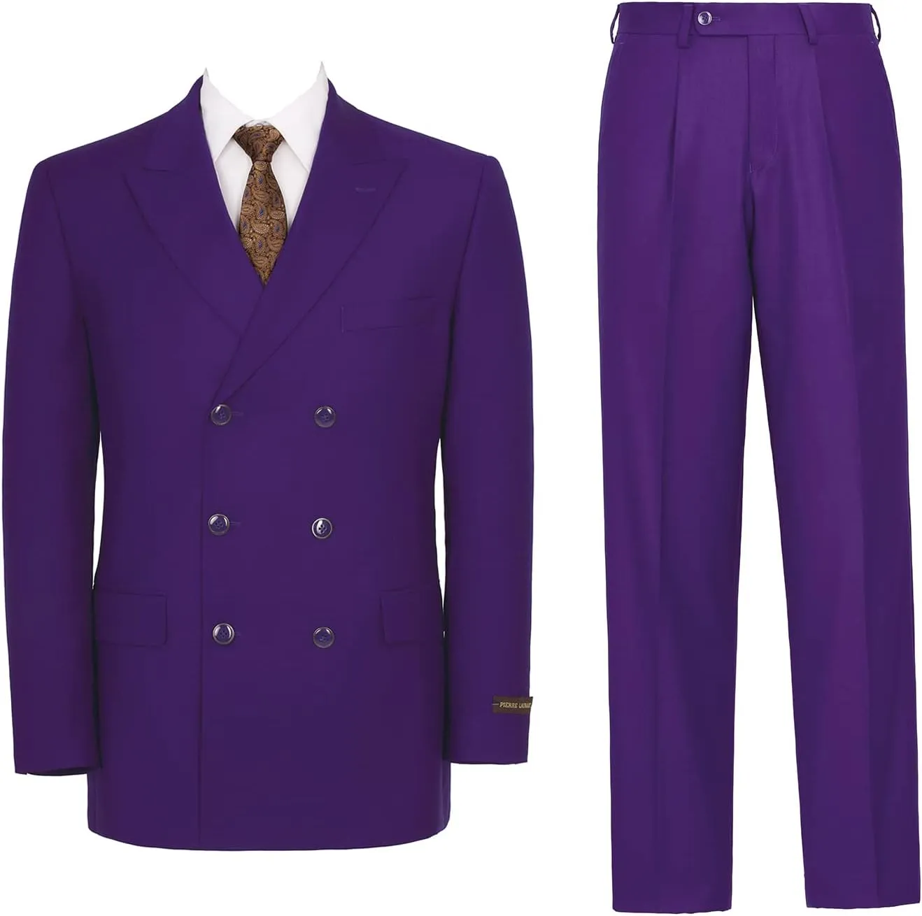 Pio Lorenzo Men's 2-Piece Classic Fit Double Breasted Peak Lapel Plaid Suit