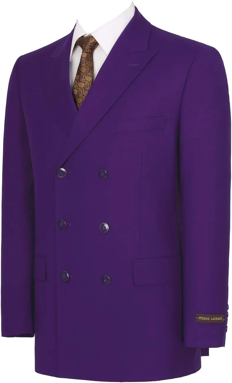Pio Lorenzo Men's 2-Piece Classic Fit Double Breasted Peak Lapel Plaid Suit