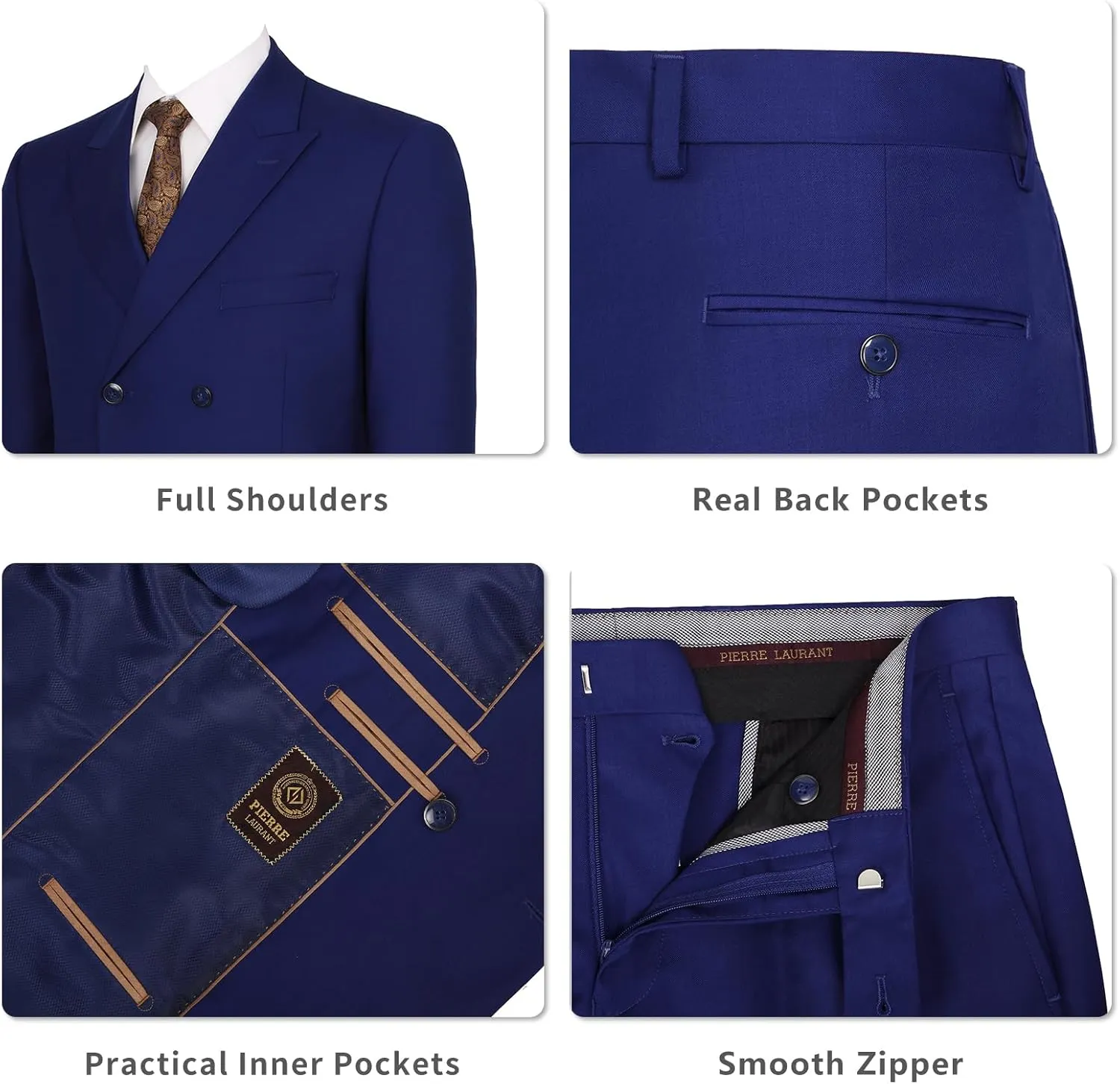 Pio Lorenzo Men's 2-Piece Classic Fit Double Breasted Peak Lapel Plaid Suit