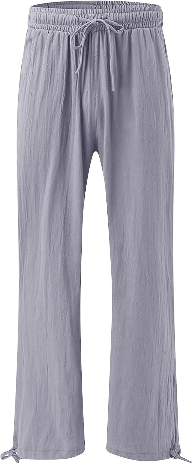 Plus Size Solid Relaxed Crinkle Pants Wide Leg Casual Summer High Waist Trousers Fashion Work Office Cropped Pant
