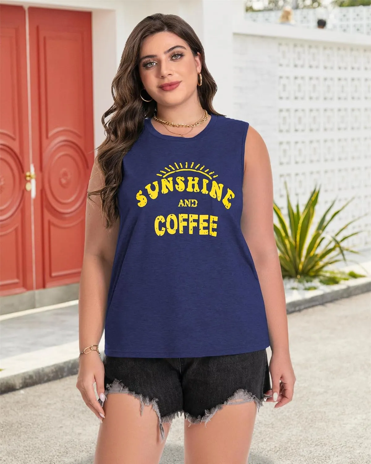 Plus Size Tops for Women Sleeveless Summer Tank Top Loose Fit Casual Tunics Shirts