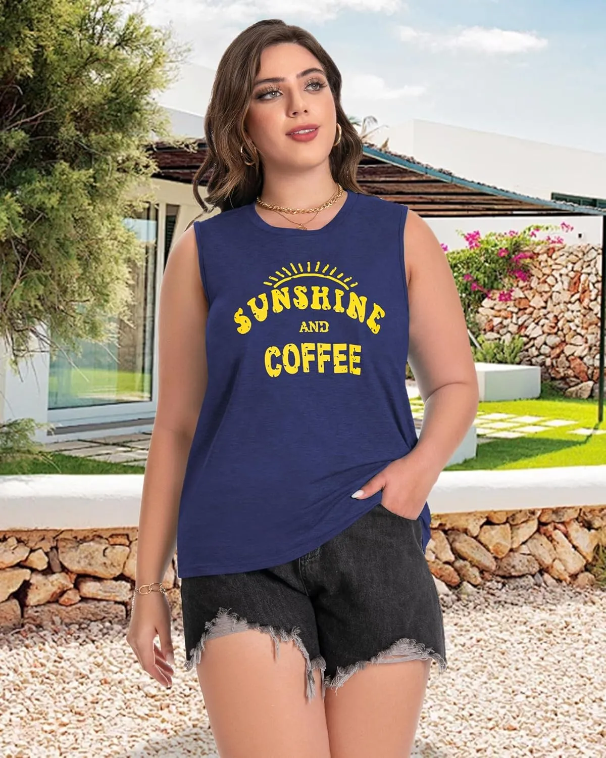 Plus Size Tops for Women Sleeveless Summer Tank Top Loose Fit Casual Tunics Shirts