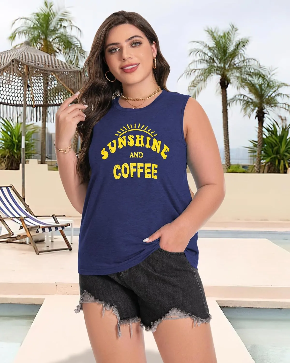 Plus Size Tops for Women Sleeveless Summer Tank Top Loose Fit Casual Tunics Shirts