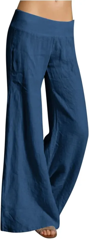 Plus Size Trousers for Women Drawstring Causal Solid Color Long Pants Summer Comfy Classic Basic Lounge Pants with Pockets