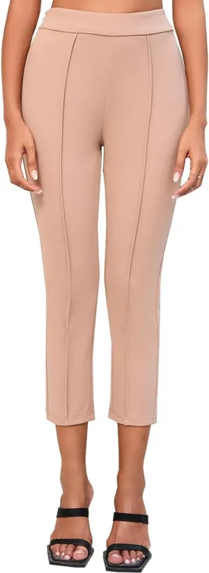 POPZONE Women's Casual Work Pants Business Cropped Dressy Pants Classic High Waisted Trousers