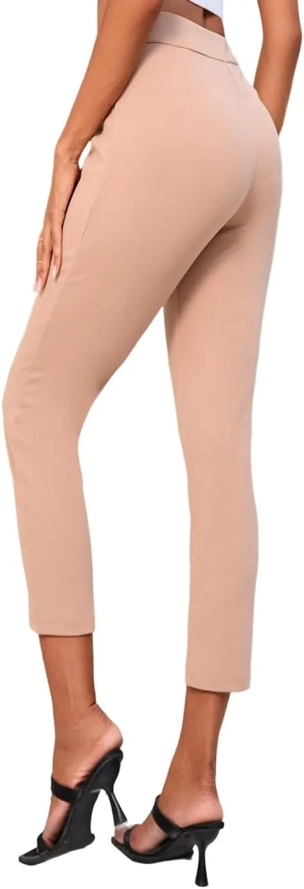 POPZONE Women's Casual Work Pants Business Cropped Dressy Pants Classic High Waisted Trousers