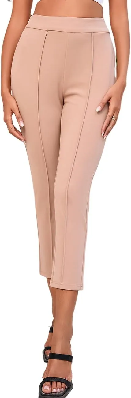 POPZONE Women's Casual Work Pants Business Cropped Dressy Pants Classic High Waisted Trousers