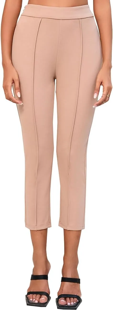 POPZONE Women's Casual Work Pants Business Cropped Dressy Pants Classic High Waisted Trousers