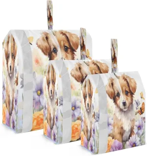 Puppy Dog Flowers Packing Cubes for Travel 3 Set Compression Packing Cube Suitcase Organizer Bags for Carry On