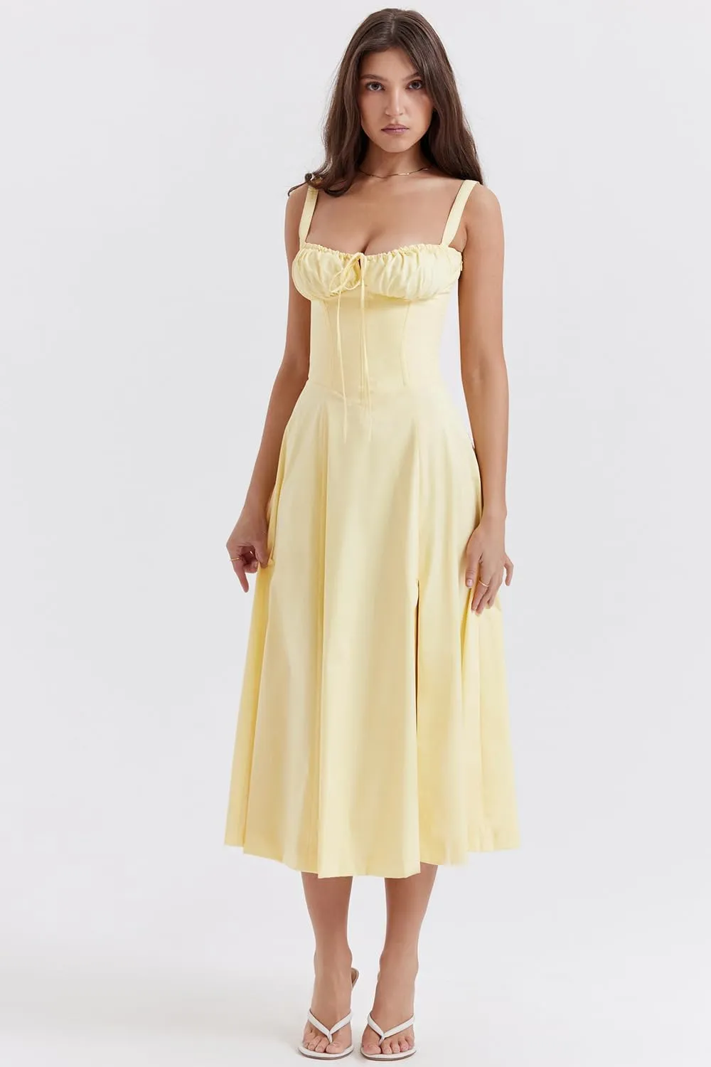 RanRui Women's Floral deep Vneck Midi Dress Dress Sexy Waist Split Medium and Long Dress Strap Pleated Suspender Skirt
