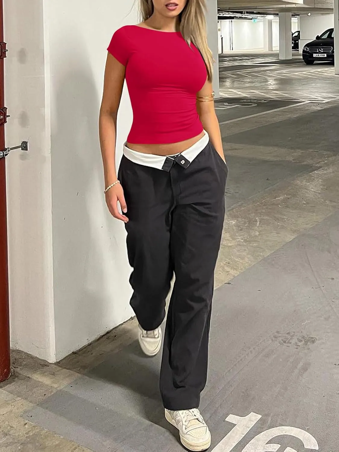 REORIA Women's Casual Boatneck Cap Sleeve Basic Tops Trendy Summer Cotton Going Out Fashion Y2K T-Shirts Slim Fitted Clothes