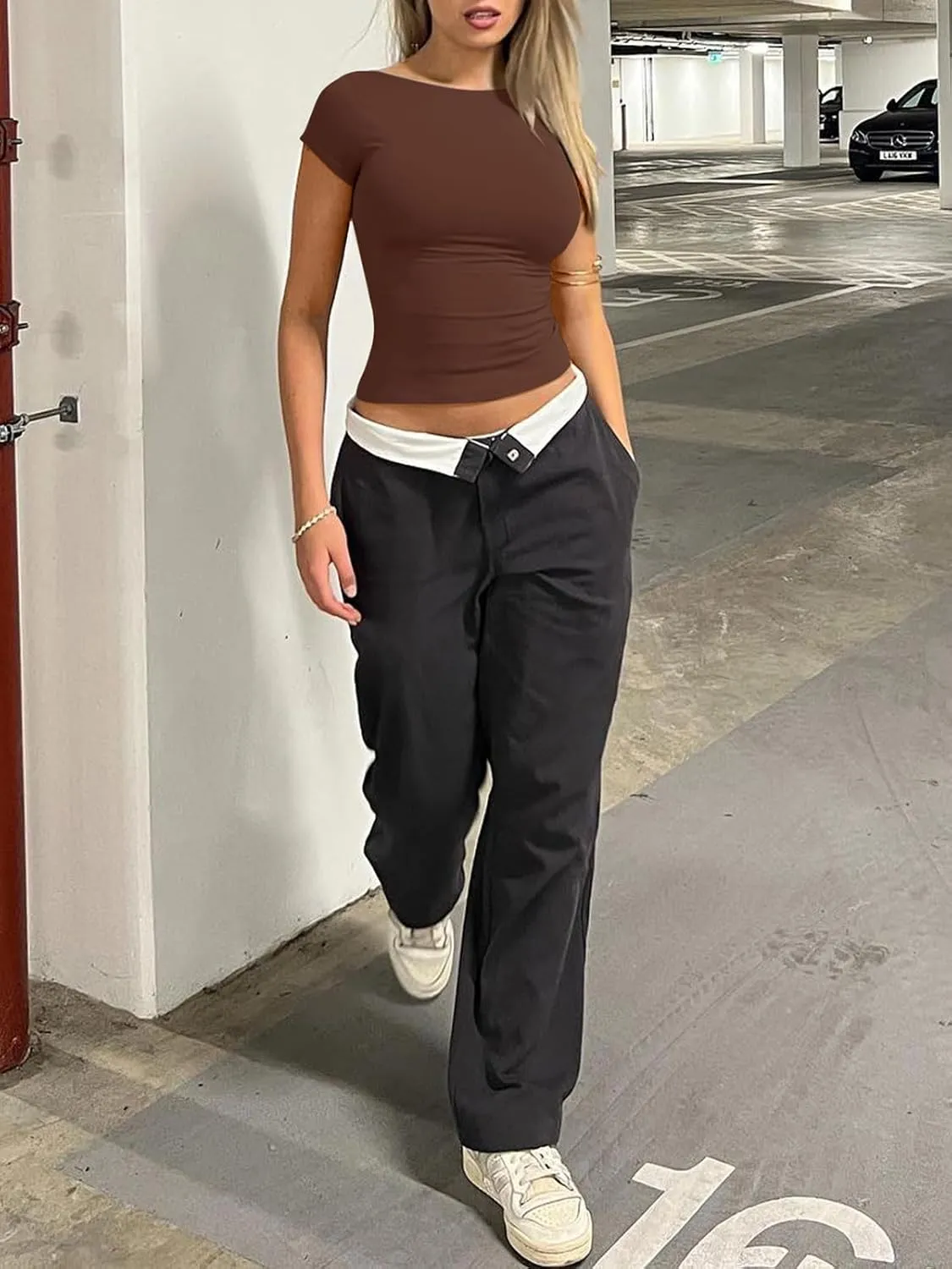 REORIA Women's Casual Boatneck Cap Sleeve Basic Tops Trendy Summer Cotton Going Out Fashion Y2K T-Shirts Slim Fitted Clothes