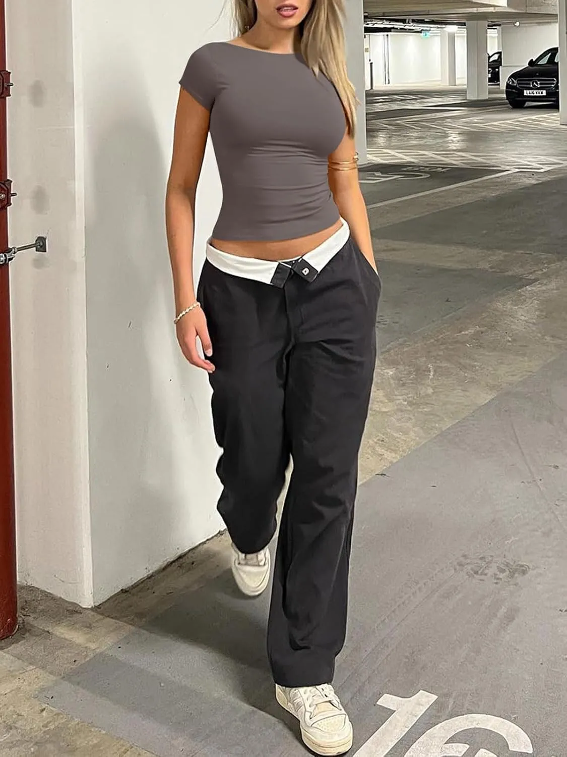 REORIA Women's Casual Boatneck Cap Sleeve Basic Tops Trendy Summer Cotton Going Out Fashion Y2K T-Shirts Slim Fitted Clothes