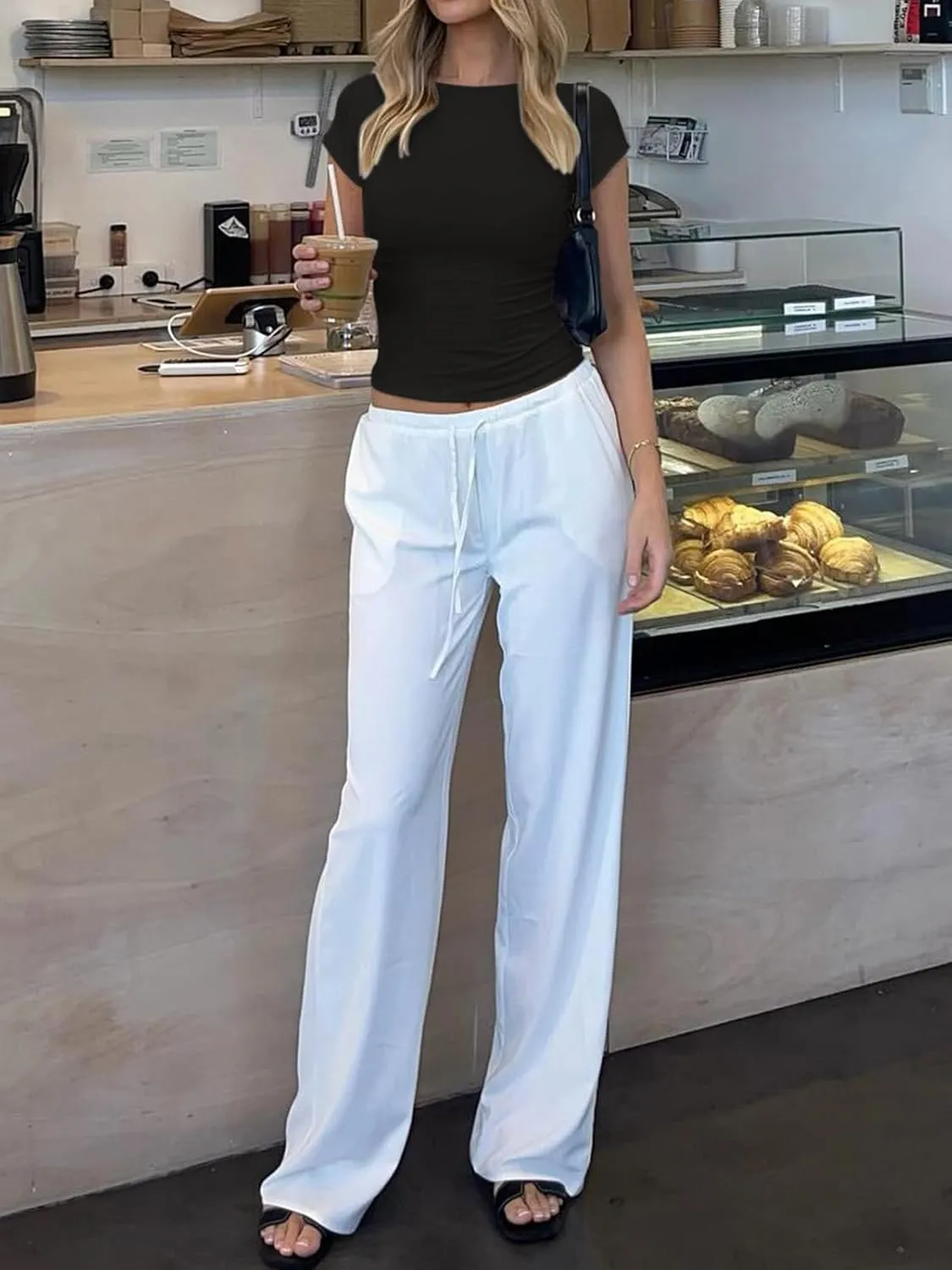 REORIA Women's Casual Boatneck Cap Sleeve Basic Tops Trendy Summer Cotton Going Out Fashion Y2K T-Shirts Slim Fitted Clothes