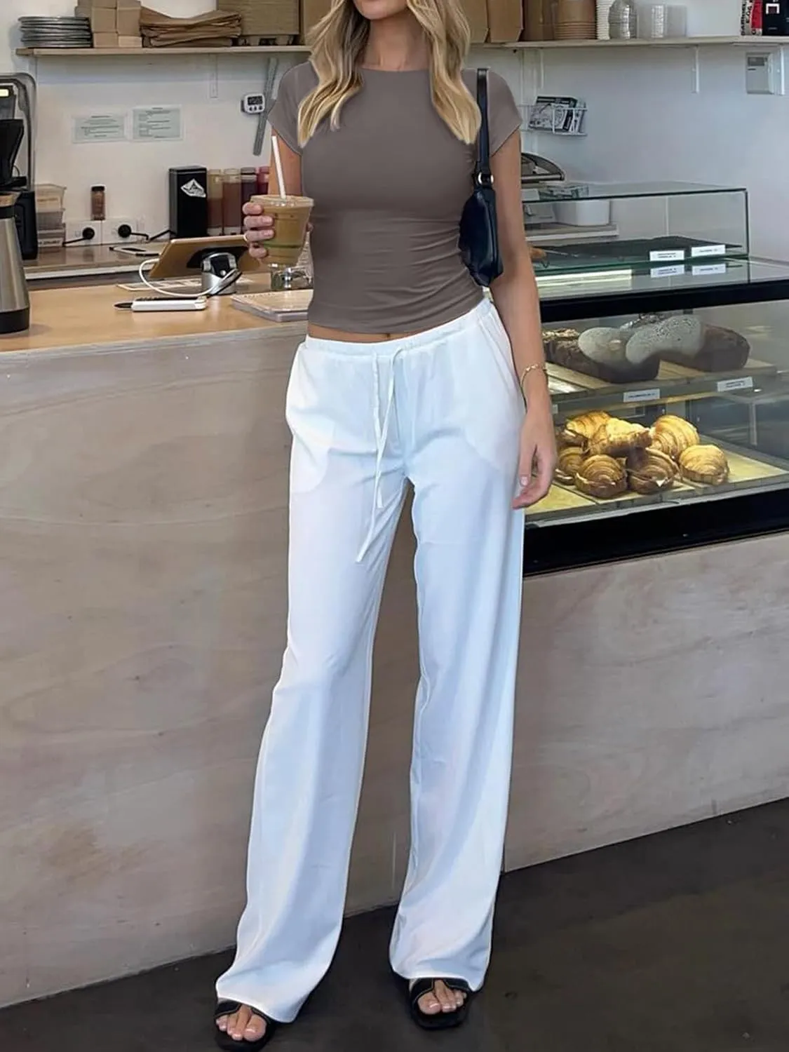 REORIA Women's Casual Boatneck Cap Sleeve Basic Tops Trendy Summer Cotton Going Out Fashion Y2K T-Shirts Slim Fitted Clothes