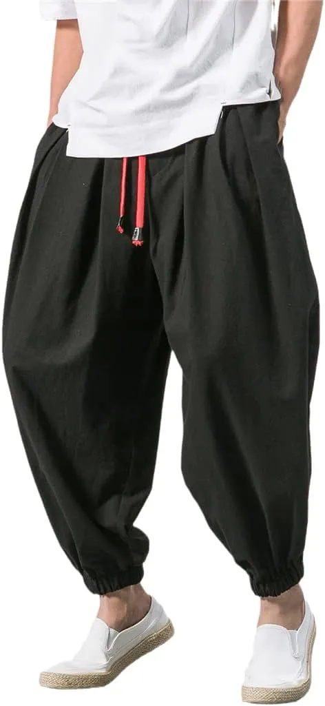 Rfmfkkg Men Spring Loose Harem Pants Linen Overweight Sweatpants Casual Oversize Trousers