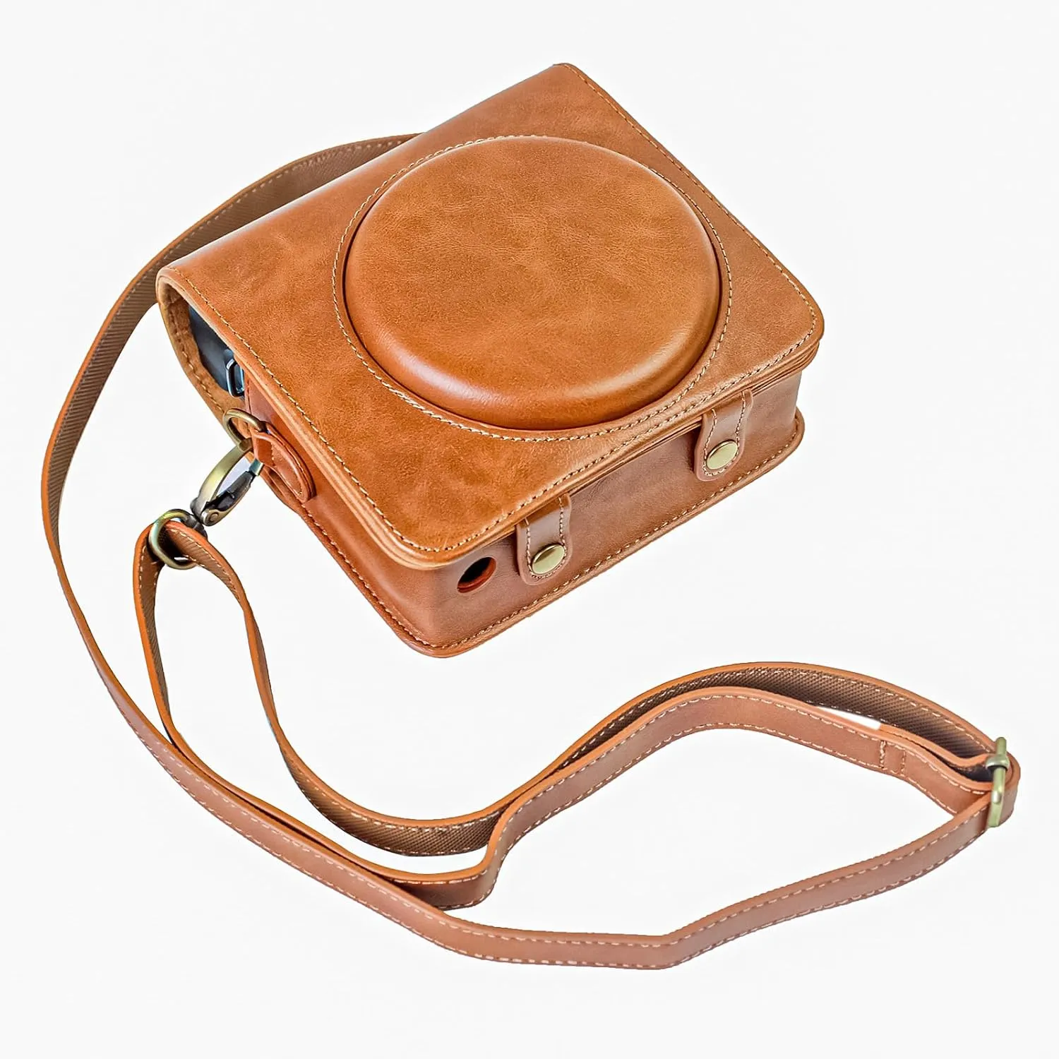 Rieibi Square SQ6 Protective PU Leather Compact Cover with Adjustable Shoulder Strap, Brown Beauty Case