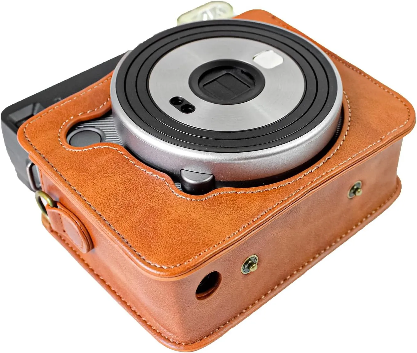 Rieibi Square SQ6 Protective PU Leather Compact Cover with Adjustable Shoulder Strap, Brown Beauty Case
