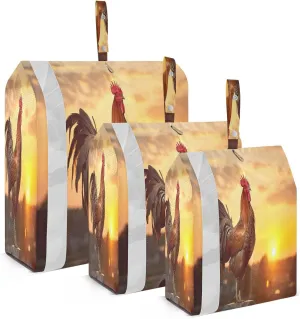 Rooster Sunset Farmhouse Packing Cubes for Travel 3 Set Compression Packing Bags Luggage Bags for Carry On
