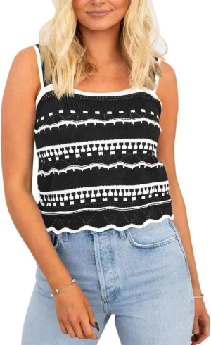 Saodimallsu Womens Striped Crop Tank Top Summer Sleeveless Square Neck Going Out Sexy Y2k Knit Slim Sweater Vest
