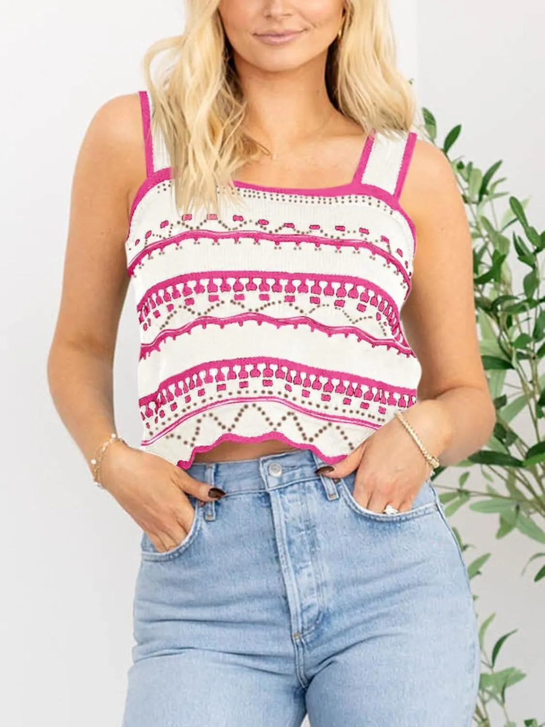 Saodimallsu Womens Striped Crop Tank Top Summer Sleeveless Square Neck Going Out Sexy Y2k Knit Slim Sweater Vest