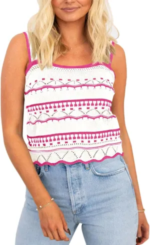 Saodimallsu Womens Striped Crop Tank Top Summer Sleeveless Square Neck Going Out Sexy Y2k Knit Slim Sweater Vest
