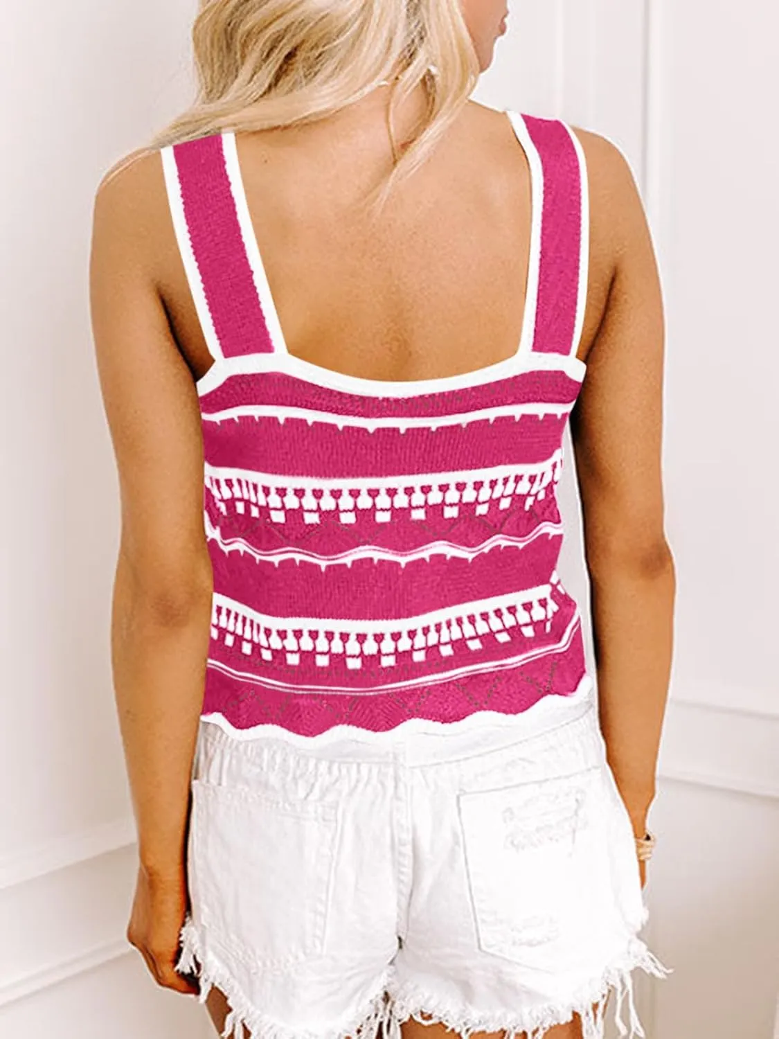 Saodimallsu Womens Striped Crop Tank Top Summer Sleeveless Square Neck Going Out Sexy Y2k Knit Slim Sweater Vest