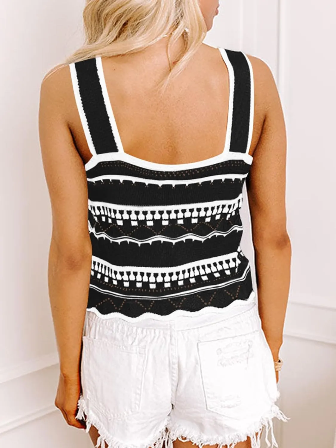 Saodimallsu Womens Striped Crop Tank Top Summer Sleeveless Square Neck Going Out Sexy Y2k Knit Slim Sweater Vest