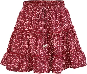 Short Skirts for Women Floral Casual Boho Y2K Tiered Pirouette Skort Western Beach Vacation Drawstring Mini Skirts