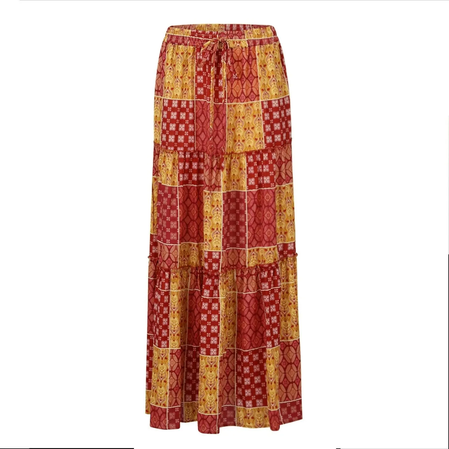Skirts for Women Summer Flowy Tiered Elastic High Waisted Skirt Vacation Swing Long Floral Maxi Skirts
