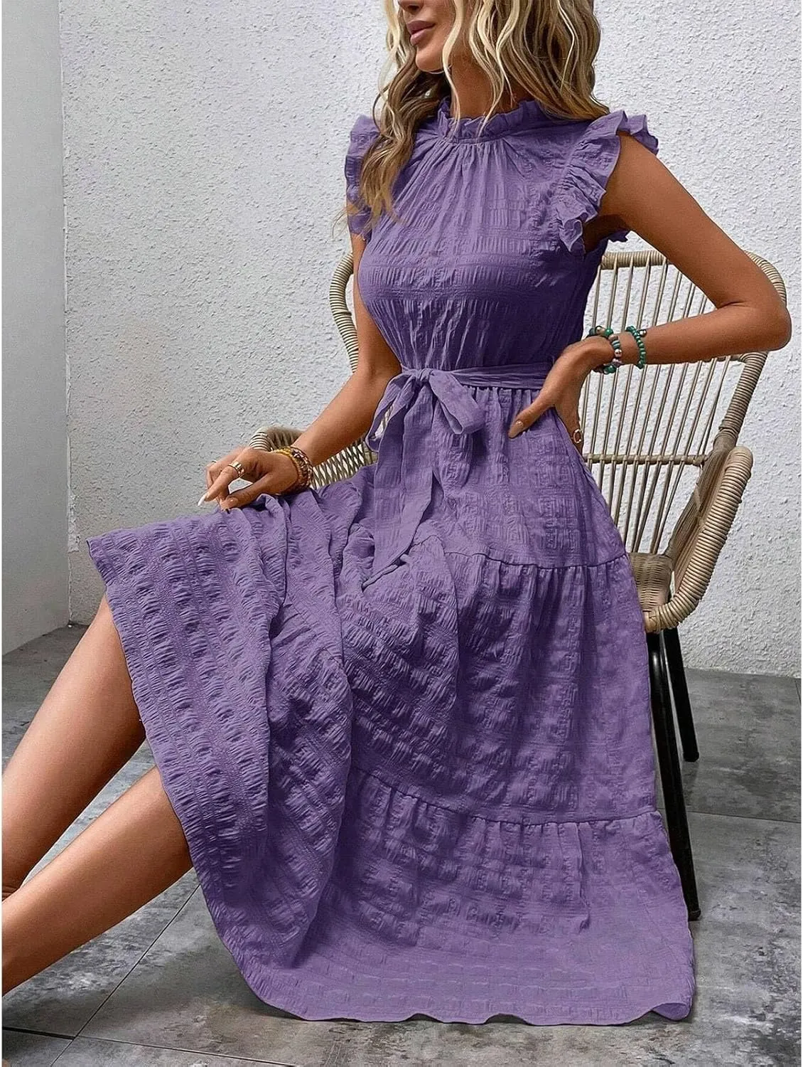 Sleeveless Dresses for Women 2024, Women's Casual Feather V Neck Retro Long Dress Vacation Beach Sun, S XXL