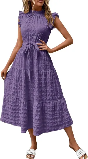 Sleeveless Dresses for Women 2024, Women's Casual Feather V Neck Retro Long Dress Vacation Beach Sun, S XXL